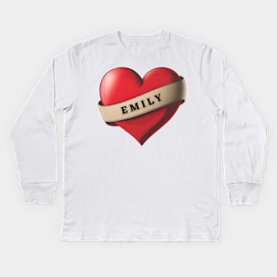 Emily - Lovely Red Heart With a Ribbon Kids Long Sleeve T-Shirt